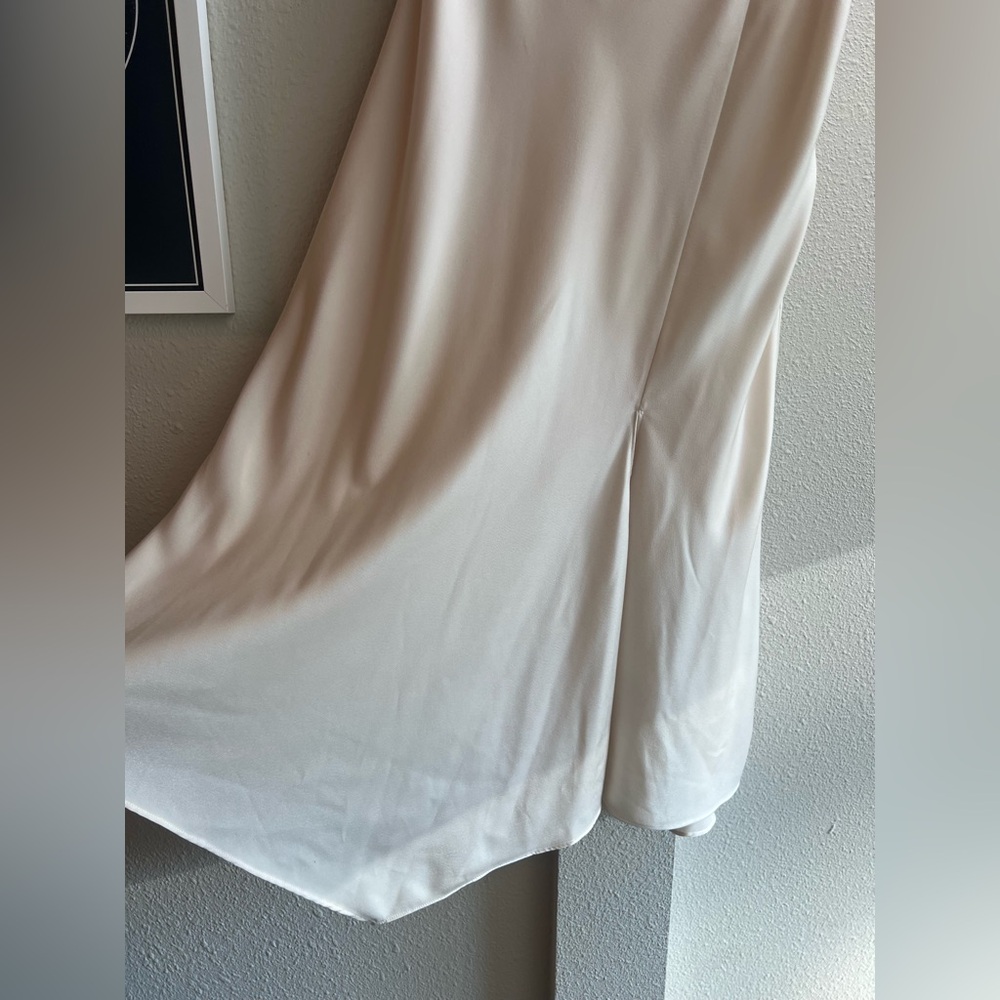 All in favor, silk looking cream skirt midi with slit